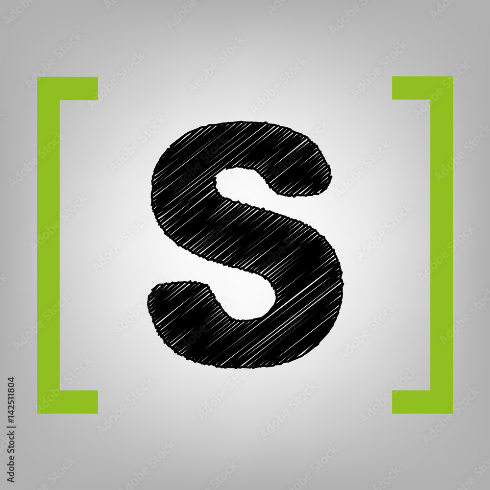 Fototapete letter s sign design template element. vector. black scribble icon in citron brackets on grayish bac