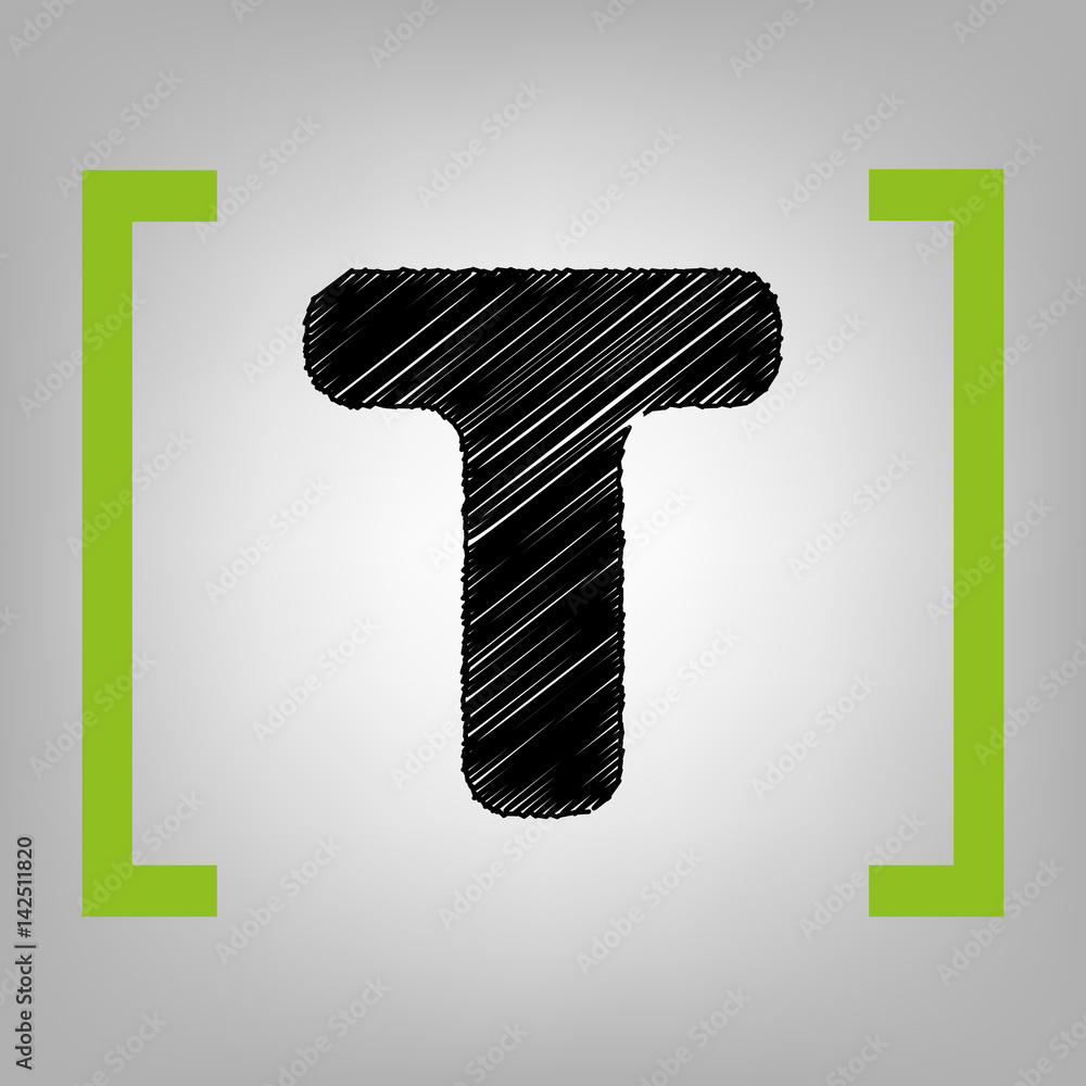 Fototapete letter t sign design template element. vector. black scribble icon in citron brackets on grayish bac