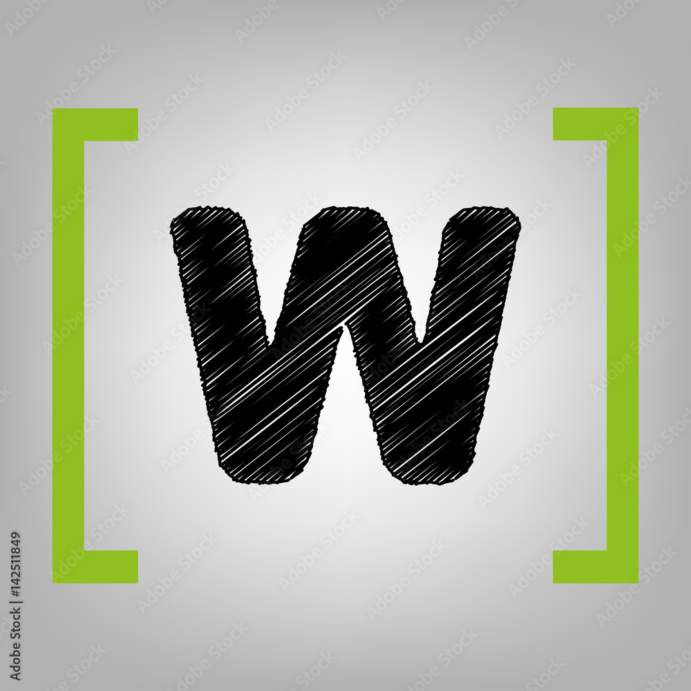 Fototapete letter w sign design template element. vector. black scribble icon in citron brackets on grayish bac