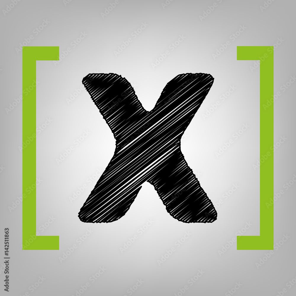 Fototapete letter x sign design template element. vector. black scribble icon in citron brackets on grayish bac