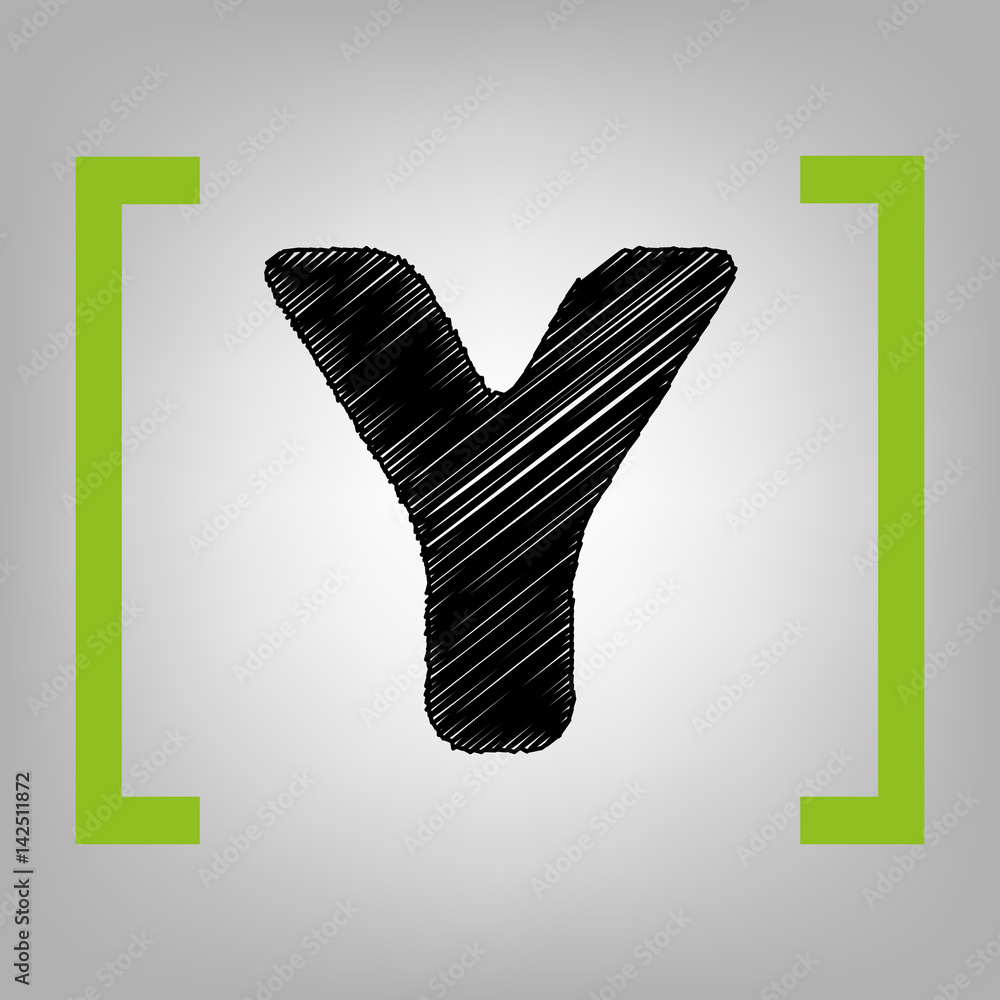 Fototapete letter y sign design template element. vector. black scribble icon in citron brackets on grayish bac