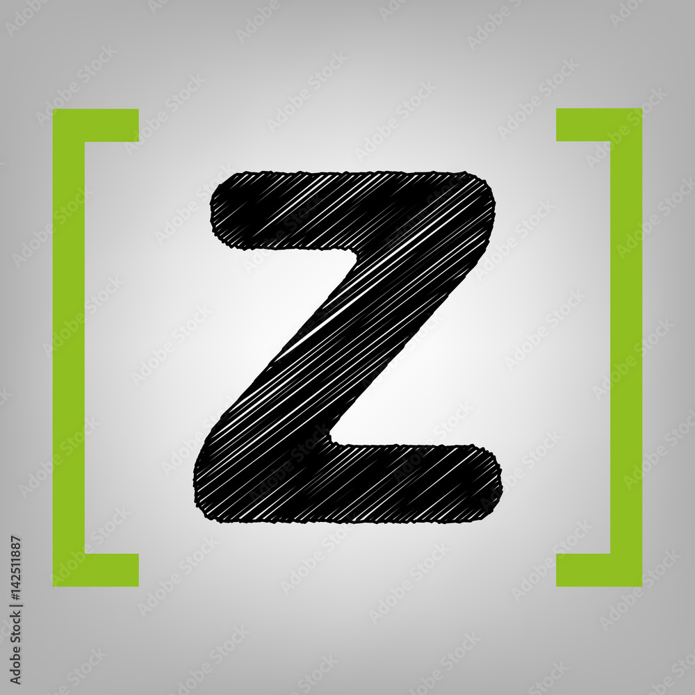 Fototapete letter z sign design template element. vector. black scribble icon in citron brackets on grayish bac