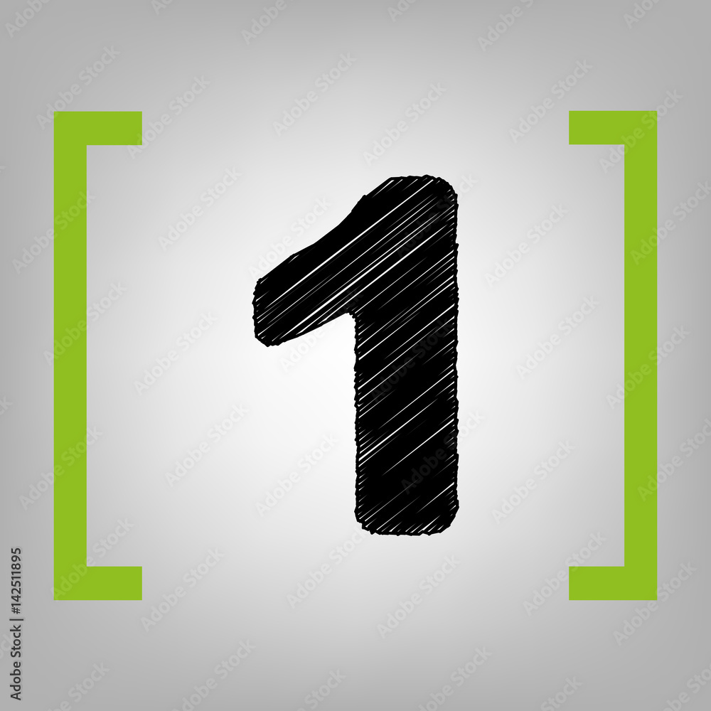 Poster number 1 sign design template element. vector. black scribble icon in citron brackets on grayish bac