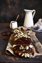 Chocolate banana cake with almond.