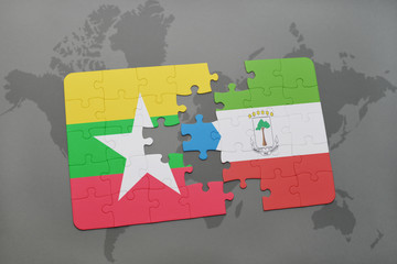 puzzle with the national flag of myanmar and equatorial guinea on a world map