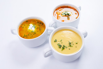 soup in the white cups