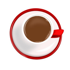 a Cup of coffee. white coffee Cup on white and red saucer