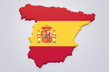 Hiszpania mapa 3D z flagą białe tło - 142514858