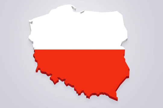 Poland 3D map with flag white background
