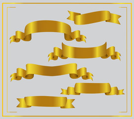 Set of gold ribbons. Ribbon on a gray background. . Vector illustration. Golden ribbons various forms.