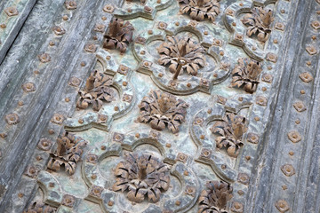 Close up of Cathedral Door in Girona, Catalonia, Spain