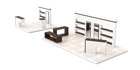 Empty exhibition kiosk, with copy space. Original 3d rendering project
