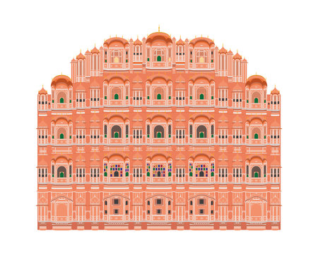 Hawa Mahal, Jaipur, India. Isolated On White Background Vector Illustration.