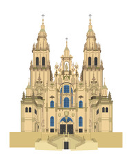 Santiago de Compostela Cathedral, Spain. Isolated on white background vector illustration.