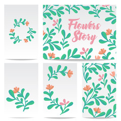 Vector set of invitation cards with watercolor flowers elements and calligraphic letters.