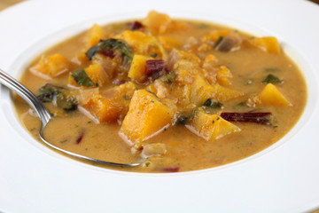 A freshly made bowl of Caribbean vegetable soup