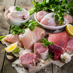 Selection of different meat cuts