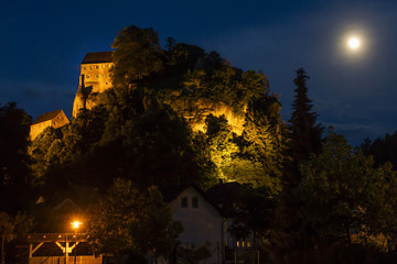 Pottenstein Castle at night, Bavaria, Germany