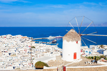 Windmills on Mykonos, Greece - obrazy, fototapety, plakaty
