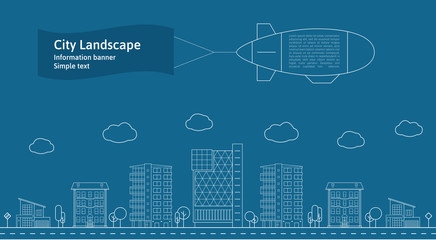 Thin line city landscape concept illustration. View of a big city. Flat design abstract vector background.