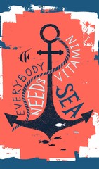 Hand drawn label with an anchor and lettering