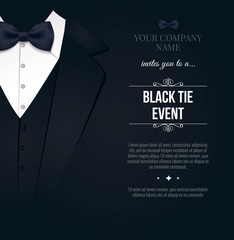 Black Tie Event Invitation. Elegant black and white card. Vector illustration