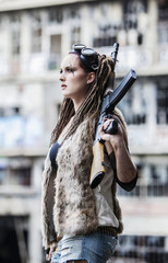 Beautiful woman in cyberpunk style