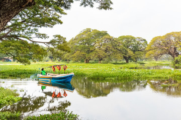 Beautiful traditional asian boat on lake