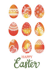 Watercolor Easter eggs design on a white background