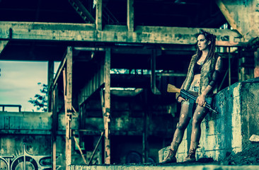 Beautiful woman in cyberpunk style