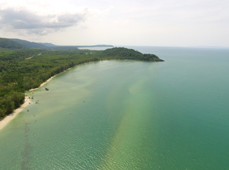 The emerald placid sea and Gulf of Thailand's coast aerial bird's eye view, Eastern Thailand 
