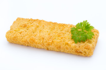 Fish fingers on the white background.