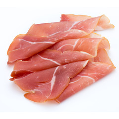 Pork ham slices isolated on white background.