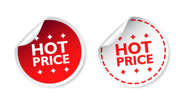 Hot price sticker. Business sale red tag label vector illustration on white background.
