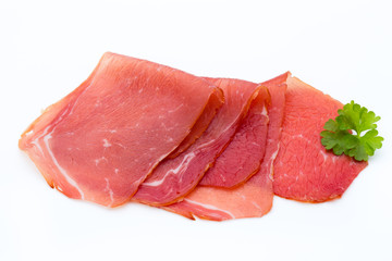 Pork ham slices isolated on white background.