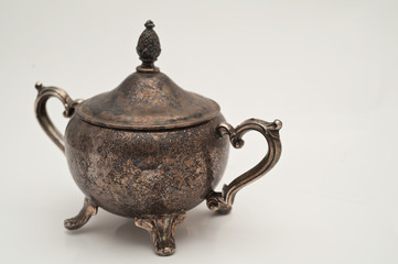 Antique Bowl/Holder with Lid on Isolated White Background