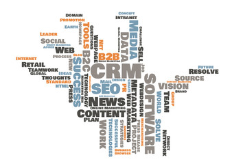 CRM word cloud shaped as a hand