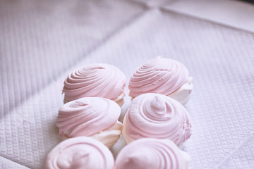 Homemade vanilla and rosewater marshmallows, selective focus
