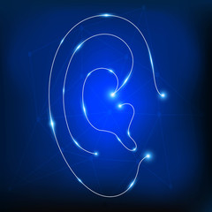  Ear neon lines icon. Authorization scanner, sound badge, phone sign, digital emblem...