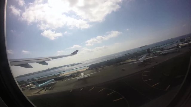 akeoff of the aircraft view from the porthole.