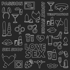 Pattern with toys for adults Sex shop, adult shop, adult store