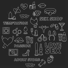 Pattern with toys for adults Sex shop, adult shop, adult store