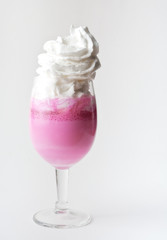 Pink Drink with Whipped Cream in Glass, Isolated White Background