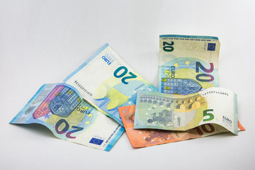 Abstract of euro banknotes isolated.