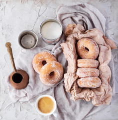Traditional donuts with sugar topping