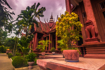 October 08, 2014: Statue of a lion at the National Museum of Cambodia in Phnom Penh, Cambodia