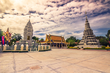 October 09, 2014: Silver pagoda at the Royal Palace of Phnom Penh, Cambodia