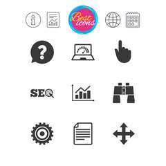 Internet, seo icons. Analysis chart sign.
