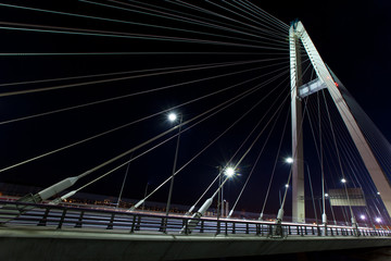 Saint-Petersburg. Russia. Cable-braced bridge at night