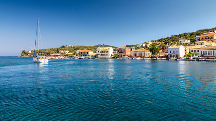 Fototapeta na wymiar The port of Gaios, the capital of the Greek island of Paxos, nearby Corfu island, Europe.